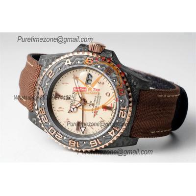 GMT Master II 126710 VR3186 Automatic Mens Watch Best Edition DIWF Carbon Case Cream Dial Brown Nylon Strap