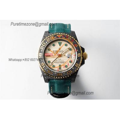 GMT Master II 126710 VR3186 Automatic Mens Watch Best Edition DIWF Carbon Case Yellow Dial Green Nylon Strap