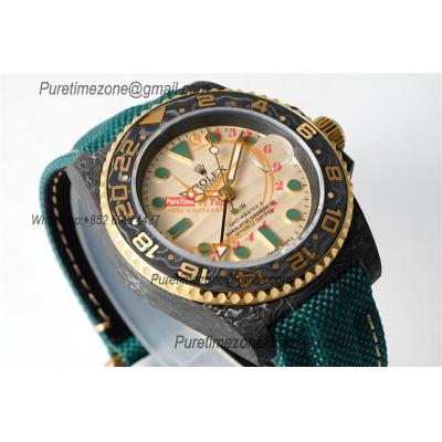 GMT Master II 126710 VR3186 Automatic Mens Watch Best Edition DIWF Carbon Case Yellow Dial Green Nylon Strap