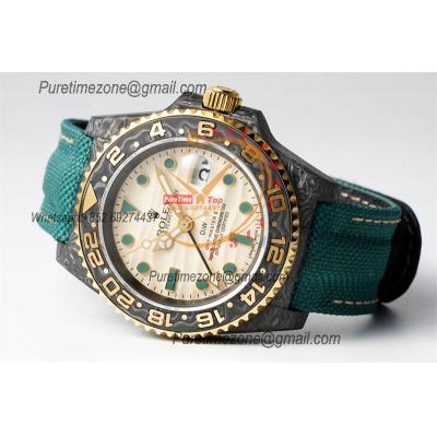 GMT Master II 126710 VR3186 Automatic Mens Watch Best Edition DIWF Carbon Case Yellow Dial Green Nylon Strap