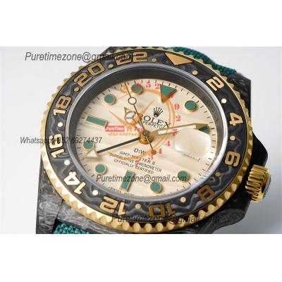 GMT Master II 126710 VR3186 Automatic Mens Watch Best Edition DIWF Carbon Case Yellow Dial Green Nylon Strap