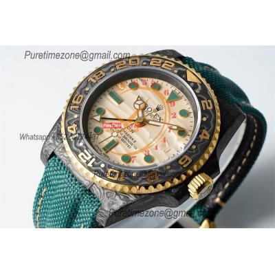 GMT Master II 126710 VR3186 Automatic Mens Watch Best Edition DIWF Carbon Case Yellow Dial Green Nylon Strap