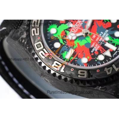 GMT Master II 126710 VR3186 Automatic Mens Watch Best Edition DIWF Carbon Case Graffiti Dial Black Nylon Strap