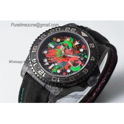 GMT Master II 126710 VR3186 Automatic Mens Watch Best Edition DIWF Carbon Case Graffiti Dial Black Nylon Strap