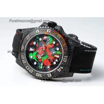 GMT Master II 126710 VR3186 Automatic Mens Watch Best Edition DIWF Carbon Case Graffiti Dial Black Nylon Strap