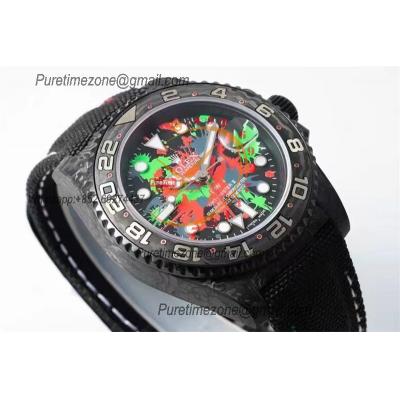 GMT Master II 126710 VR3186 Automatic Mens Watch Best Edition DIWF Carbon Case Graffiti Dial Black Nylon Strap