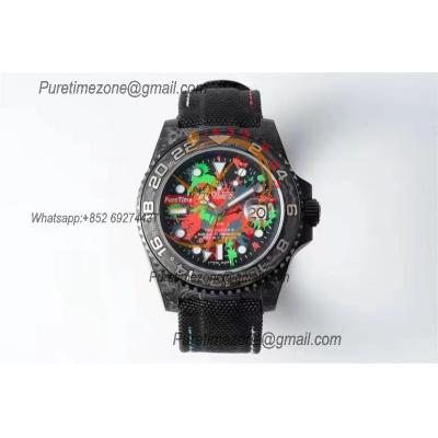 GMT Master II 126710 VR3186 Automatic Mens Watch Best Edition DIWF Carbon Case Graffiti Dial Black Nylon Strap