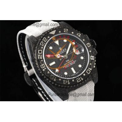 GMT Master II 126710 VR3186 Automatic Mens Watch Best Edition DIWF Carbon Case Black Dial White Nylon Strap