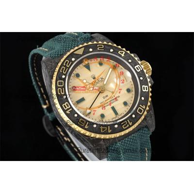 GMT Master II 126710 VR3186 Automatic Mens Watch Best Edition DIWF Carbon Case Yellow Dial Green Nylon Strap