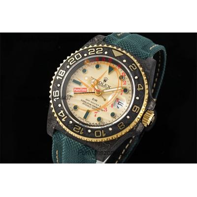 GMT Master II 126710 VR3186 Automatic Mens Watch Best Edition DIWF Carbon Case Yellow Dial Green Nylon Strap