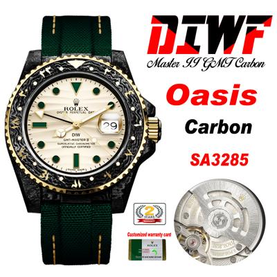 GMT Master II 126710 VR3186 Automatic Mens Watch Best Edition DIWF Carbon Case Yellow Dial Green Nylon Strap