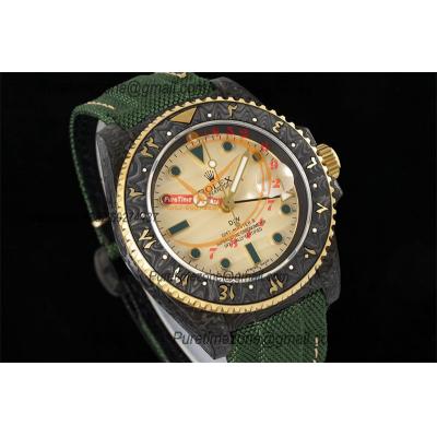 GMT Master II 126710 VR3186 Automatic Mens Watch Best Edition DIWF Carbon Case Yellow Dial Green Nylon Strap