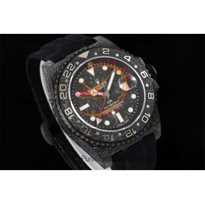 GMT Master II 126710 VR3186 Automatic Mens Watch Best Edition DIWF Carbon Case All Black Dial Nylon Strap