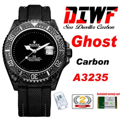 Sea Dweller 43mm Carbon ATOM A3235 Automatic Mens Watch Best Edition DIWF Black White Dial Nylon Strap