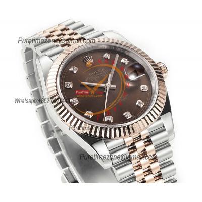 Datejust 41 126331 DD3235 Automatic Mens Watch Best Edition DDF SS/RG Brown Diamonds Dial 904L SS Jubilee Bracelet