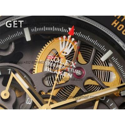 Daytona Blaken SA4130 Automatic Chronograph Mens Watch Best Edition GETF Ceramic Bezel Skeleton Gold Dial Black Rubber