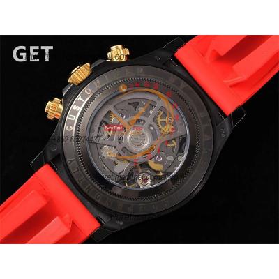 Daytona Blaken SA4130 Automatic Chronograph Mens Watch Best Edition GETF Carbon Bezel Skeleton Gold Dial Red Rubber