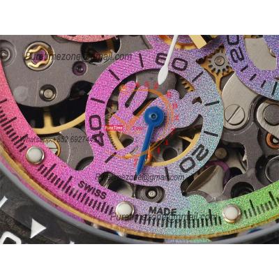 Daytona Blaken SA4130 Automatic Chronograph Mens Watch Best Edition GETF Carbon Bezel Skeleton Gold Dial Pink Rubber