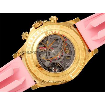 Daytona Blaken SA4130 Automatic Chronograph Mens Watch Best Edition GETF Carbon Bezel Skeleton Gold Dial Pink Rubber