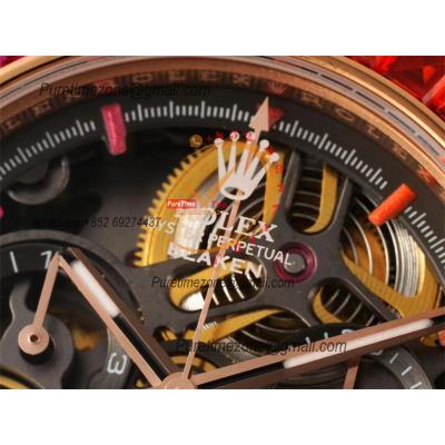 Daytona Blaken SA4130 Automatic Chronograph Mens Watch Best Edition GETF RG Rainbow Diamond Skeleton Dial Black Rubber