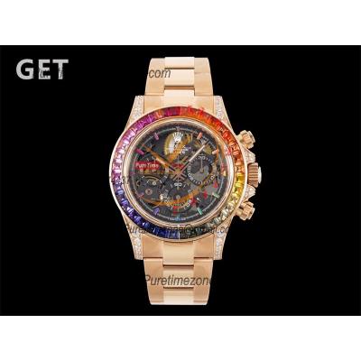 Daytona Blaken SA4130 Automatic Chrono Mens Watch Best Edition GETF RG Rainbow Diamond Skeleton Dial 904L SS Bracelet