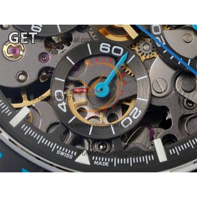 Daytona Blaken SA4130 Automatic Chronograph Mens Watch Best Edition GETF Carbon Bezel Skeleton Gold Dial Cyan Rubber