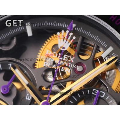 Daytona Blaken SA4130 Automatic Chronograph Mens Watch Best Edition GETF Carbon Bezel Skeleton Gold Dial Purple Rubber