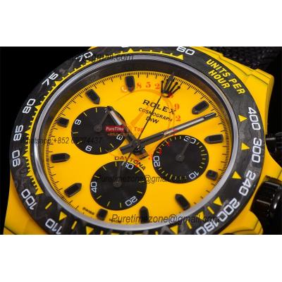 Daytona DIW Yellow Carbon Bumblebee SA4130 Autoamtic Chronograph Mens Watch Best Edition N6F V2 Yellow/Black Dial Nylon