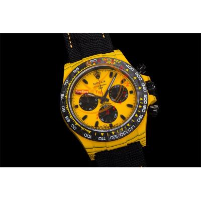 Daytona DIW Yellow Carbon Bumblebee SA4130 Autoamtic Chronograph Mens Watch Best Edition N6F V2 Yellow/Black Dial Nylon