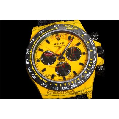 Daytona DIW Yellow Carbon Bumblebee SA4130 Autoamtic Chronograph Mens Watch Best Edition N6F V2 Yellow/Black Dial Nylon