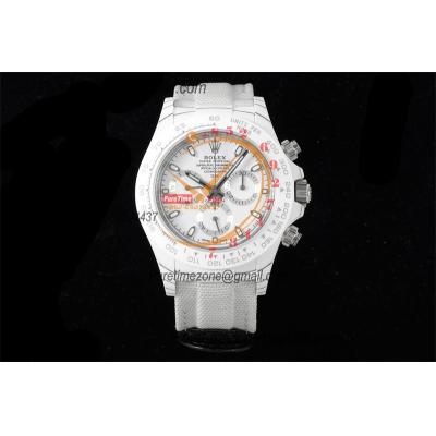 Daytona DIW White Carbon Crystal SA4130 Autoamtic Chronograph Mens Watch Best Edition N6F V2 White Dial Nylon