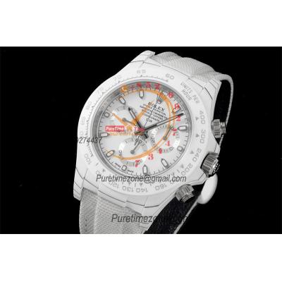 Daytona DIW White Carbon Crystal SA4130 Autoamtic Chronograph Mens Watch Best Edition N6F V2 White Dial Nylon