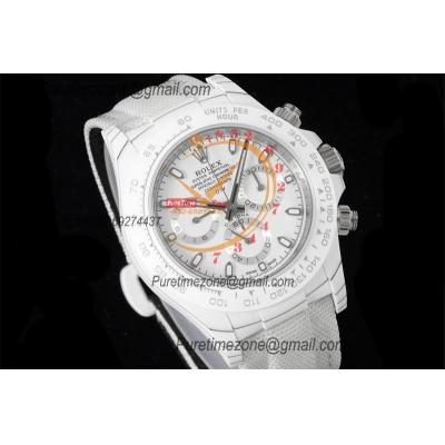 Daytona DIW White Carbon Crystal SA4130 Autoamtic Chronograph Mens Watch Best Edition N6F V2 White Dial Nylon