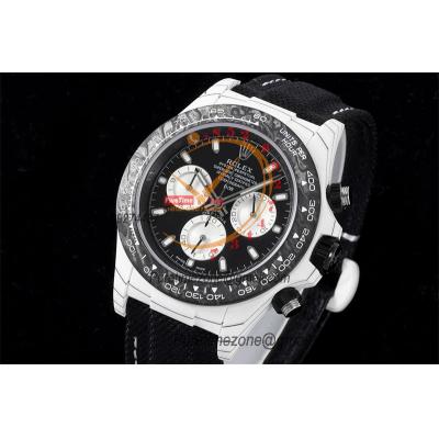 Daytona DIW White Carbon Lrbis SA4130 Autoamtic Chronograph Mens Watch Best Edition N6F V2 Black Dial Nylon