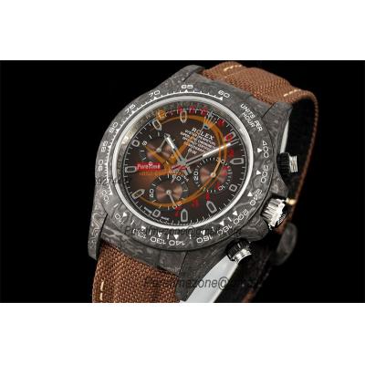 Daytona DIW Black Carbon Color Changing SA4130 Autoamtic Chronograph Mens Watch Best Edition N6F V2 Brown Dial Nylon