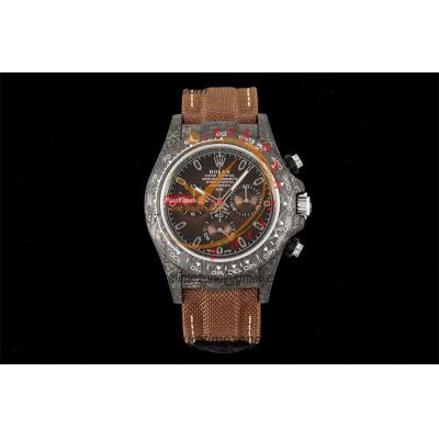 Daytona DIW Black Carbon Color Changing SA4130 Autoamtic Chronograph Mens Watch Best Edition N6F V2 Brown Dial Nylon