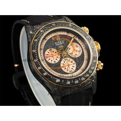 Daytona DIW Black Carbon Color Cream Invert Gold SA4130 Autoamtic Chronograph Mens Watch Best Edition N6F V2 Black Dial