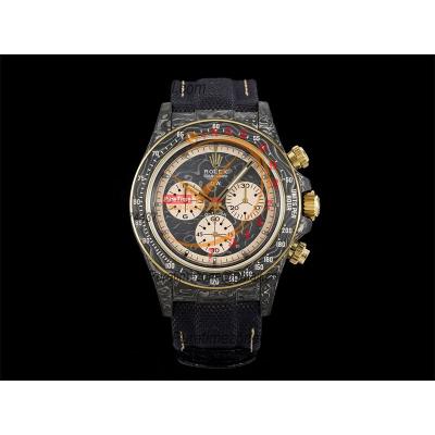 Daytona DIW Black Carbon Color Cream Invert Gold SA4130 Autoamtic Chronograph Mens Watch Best Edition N6F V2 Black Dial