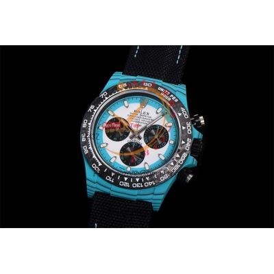 Daytona DIW Blue Carbon Celeste Invert SA4130 Autoamtic Chronograph Mens Watch Best Edition N6F V2 White Dial Nylon