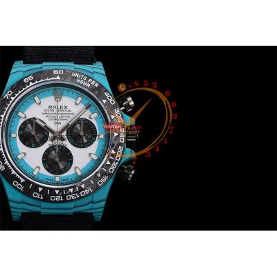 Daytona DIW Blue Carbon Celeste Invert SA4130 Autoamtic Chronograph Mens Watch Best Edition N6F V2 White Dial Nylon