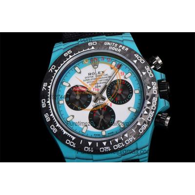 Daytona DIW Blue Carbon Celeste Invert SA4130 Autoamtic Chronograph Mens Watch Best Edition N6F V2 White Dial Nylon