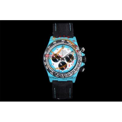 Daytona DIW Blue Carbon Celeste Invert SA4130 Autoamtic Chronograph Mens Watch Best Edition N6F V2 White Dial Nylon