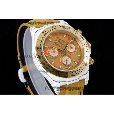 Daytona DIW White CarbonGolden Essence SA4130 Autoamtic Chronograph Mens Watch Best Edition N6F V2 Gold Dial Nylon