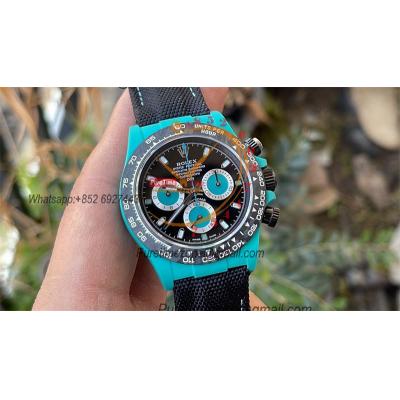 Daytona DIW Blue Carbon Celeste SA4130 Autoamtic Chronograph Mens Watch Best Edition N6F V2 Black Dial Nylon