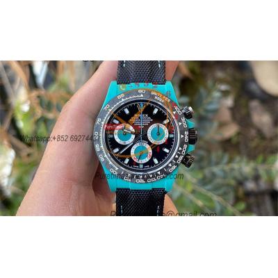 Daytona DIW Blue Carbon Celeste SA4130 Autoamtic Chronograph Mens Watch Best Edition N6F V2 Black Dial Nylon