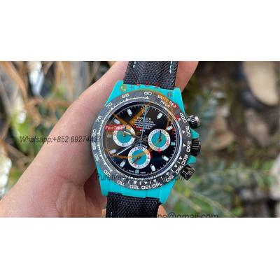 Daytona DIW Blue Carbon Celeste SA4130 Autoamtic Chronograph Mens Watch Best Edition N6F V2 Black Dial Nylon