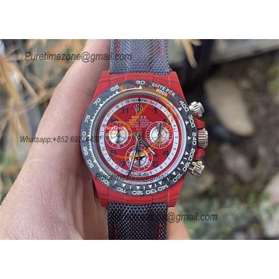 Daytona DIW Red Carbon Avia Red SA4130 Autoamtic Chronograph Mens Watch Best Edition N6F V2 Red Dial Nylon