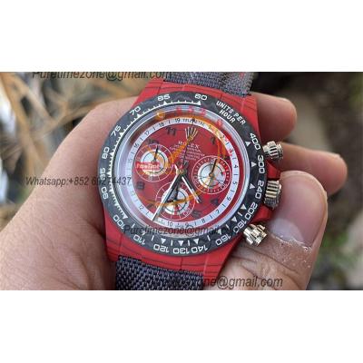 Daytona DIW Red Carbon Avia Red SA4130 Autoamtic Chronograph Mens Watch Best Edition N6F V2 Red Dial Nylon