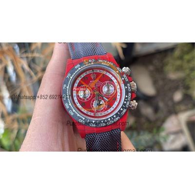 Daytona DIW Red Carbon Avia Red SA4130 Autoamtic Chronograph Mens Watch Best Edition N6F V2 Red Dial Nylon