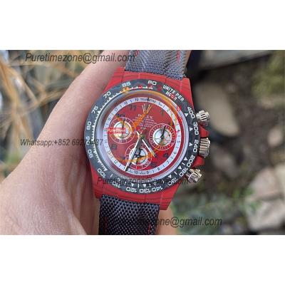 Daytona DIW Red Carbon Avia Red SA4130 Autoamtic Chronograph Mens Watch Best Edition N6F V2 Red Dial Nylon